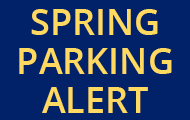 label says spring parking alert and links to parking information page