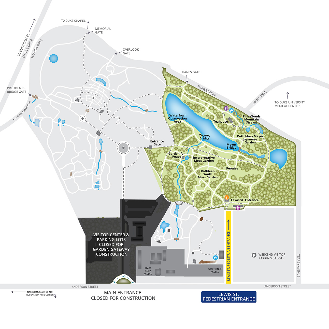 Gardens map with the Culberson Asiatic Arboretum highlighted in green