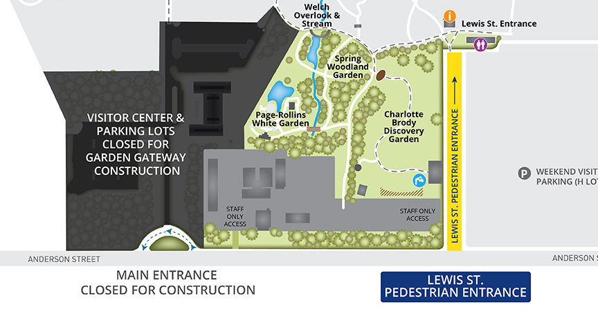 Duke Gardens map with the Doris Duke Center Gardens highlighted in green