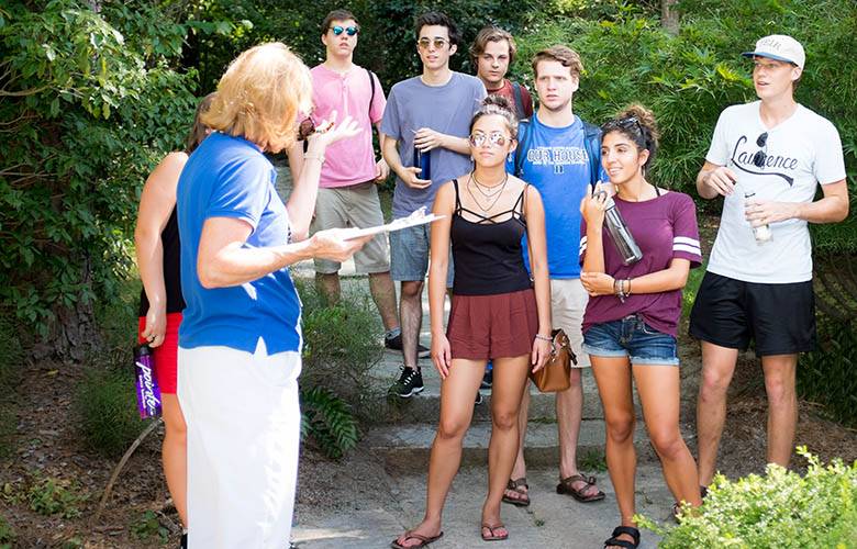 Group on a walking tour at Duke Gardens.